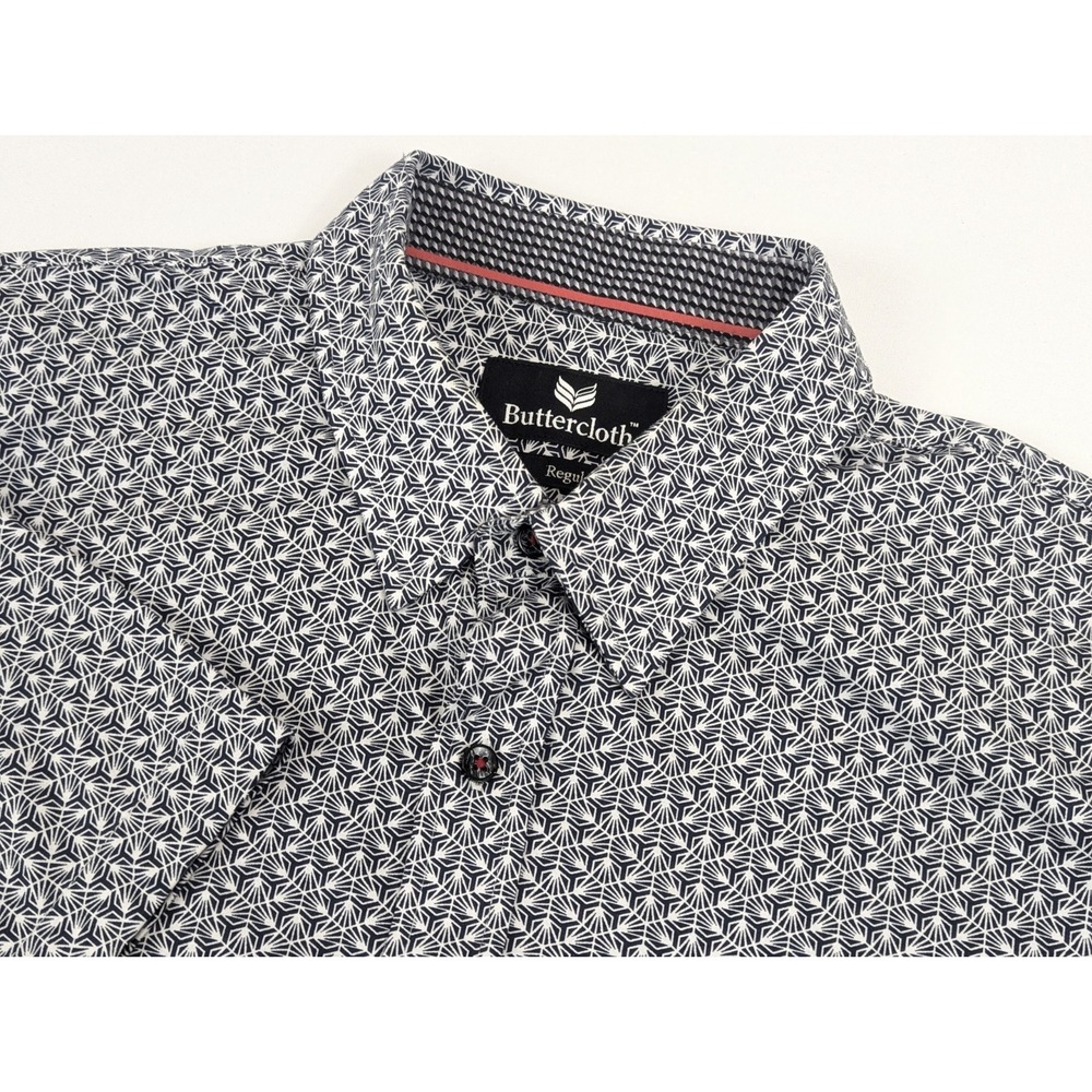Buttercloth Shirt Men XL Blue White Geometric Button Down Regular Fit Icy Casual